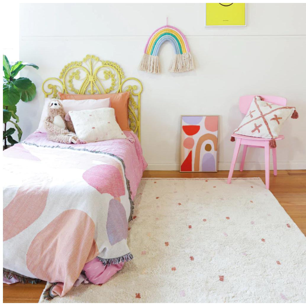 Cotton Berber Going Dotty Pink Washable Area Rug