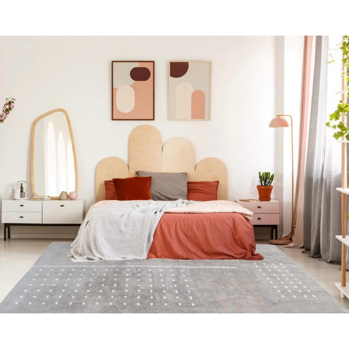 Grid Grey Washable Cotton Area Rug