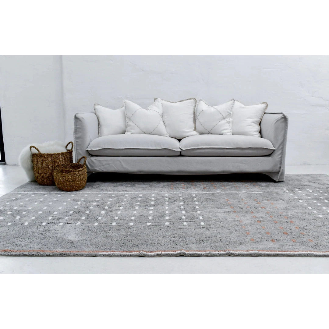 Grid Grey Washable Cotton Area Rug