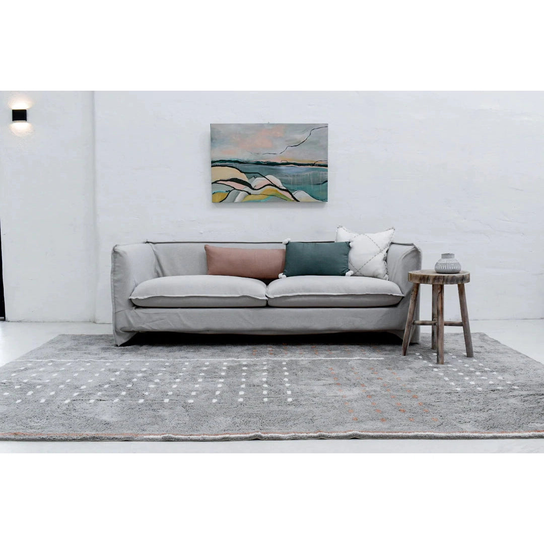 Grid Grey Washable Cotton Area Rug