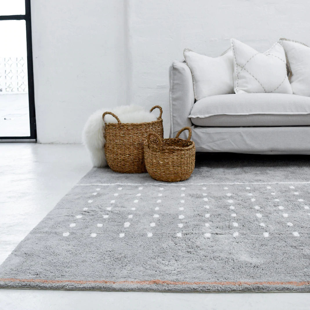 Grid Grey Washable Cotton Area Rug