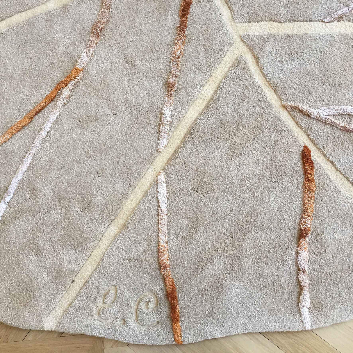 Rugs by Roo | Little Cabari Tapis Leaf Grey Area Rug-TA-TUF-D130-LEA-BEI