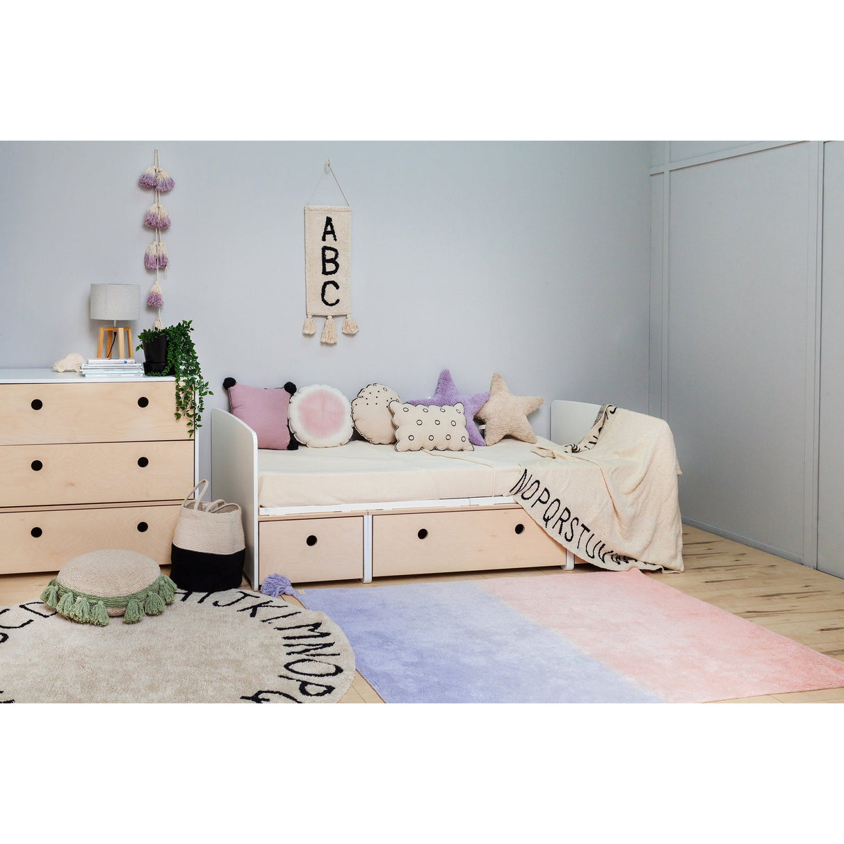 Rugs by Roo | Lorena Canals ABC Natural Black Knitted Baby Blanket-BLC-ABC-NAT