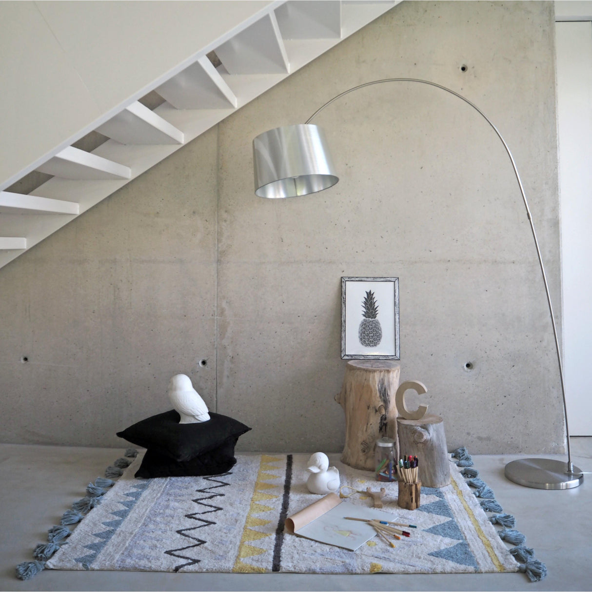 Rugs by Roo | Lorena Canals Azteca Natural Vintage Blue Machine Washable Area Rug-C-AZ-NVB