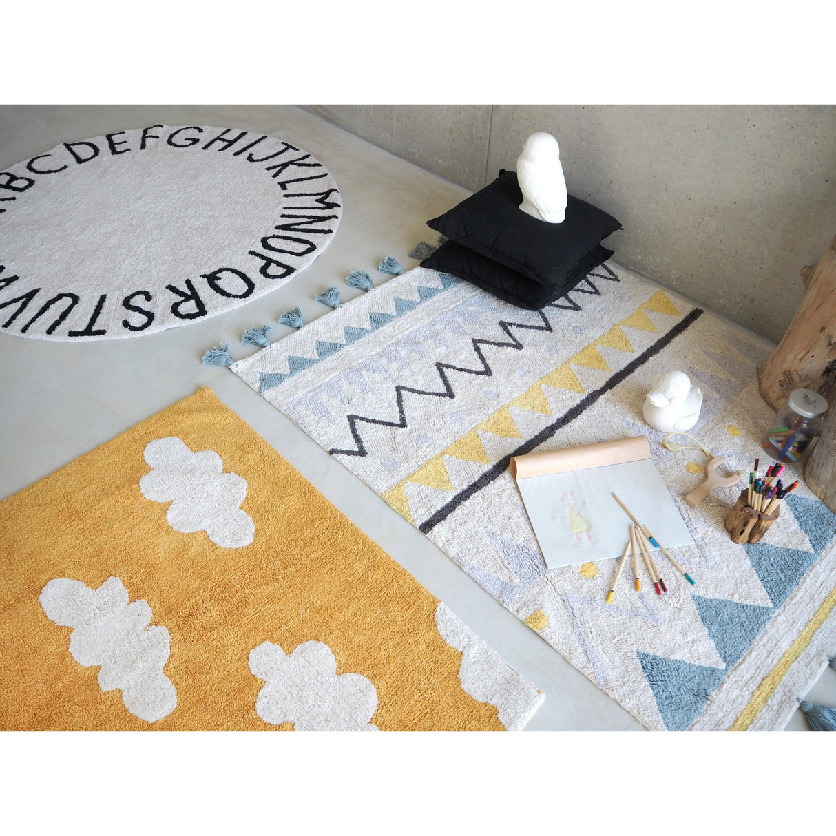 Rugs by Roo | Lorena Canals Azteca Natural Vintage Blue Machine Washable Area Rug-C-AZ-NVB