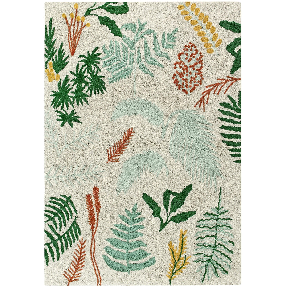 Botanic Plants Machine Washable Area Rug