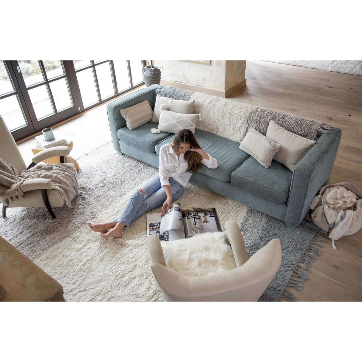 Rugs by Roo | Lorena Canals Into the Blue Wool Washable Area Rug-WO-TOBLU-M