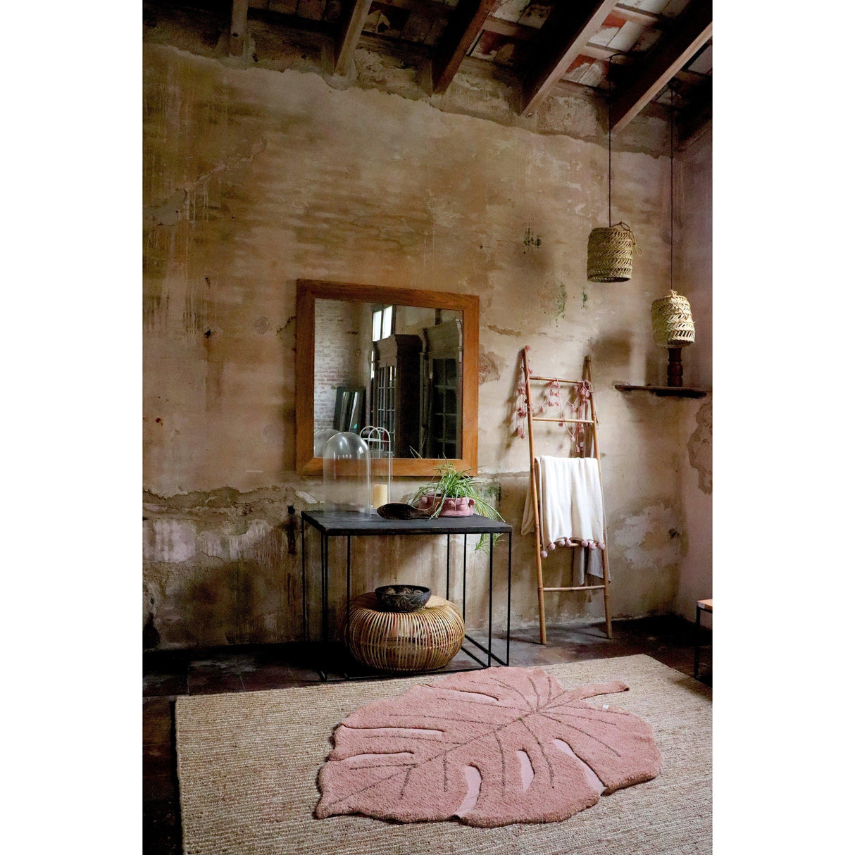 Rugs by Roo | Lorena Canals Monstera Vintage Nude Washable Area Rug-C-MON-VNU