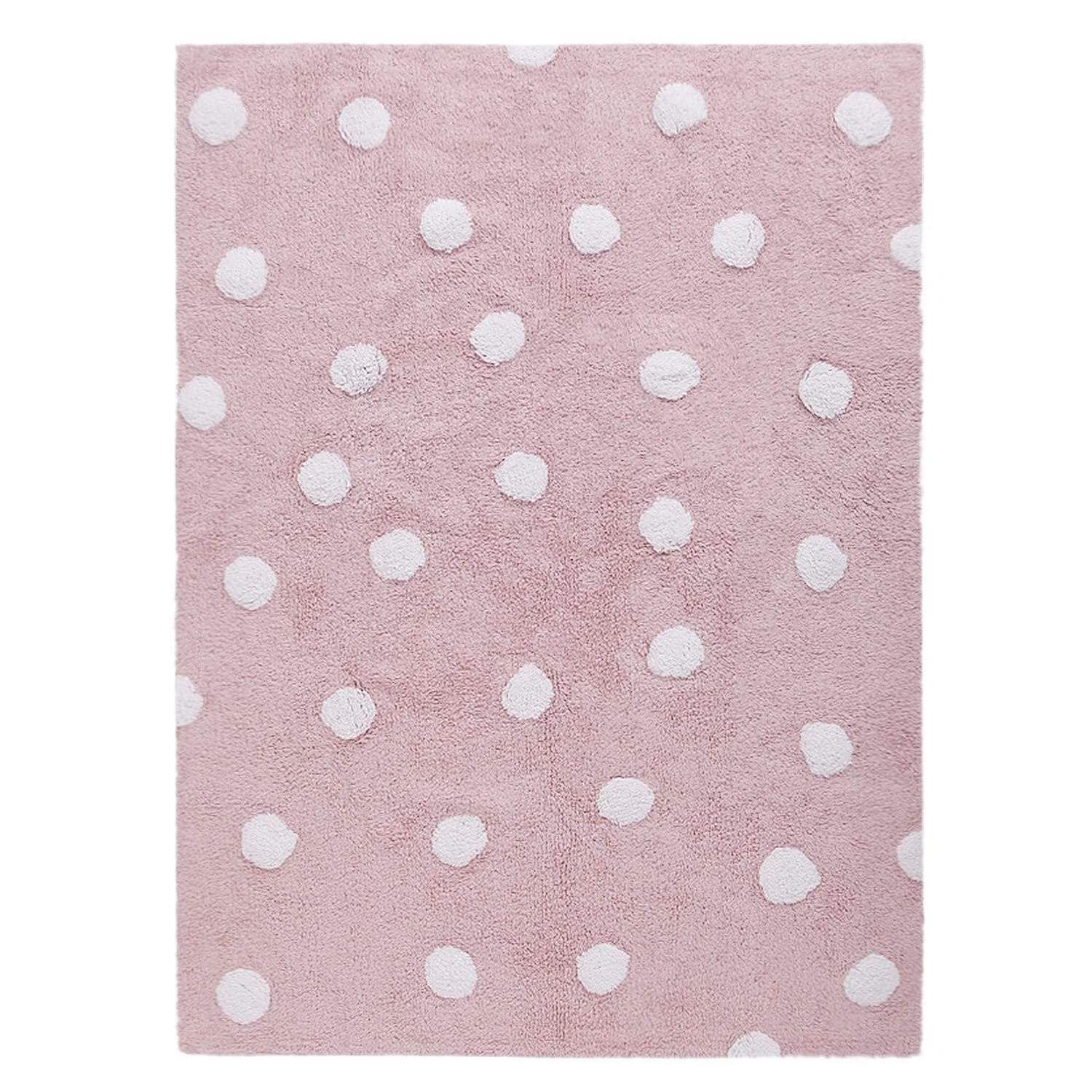 Lorena Canals Polka Dots Pink White Machine Washable Area Rug