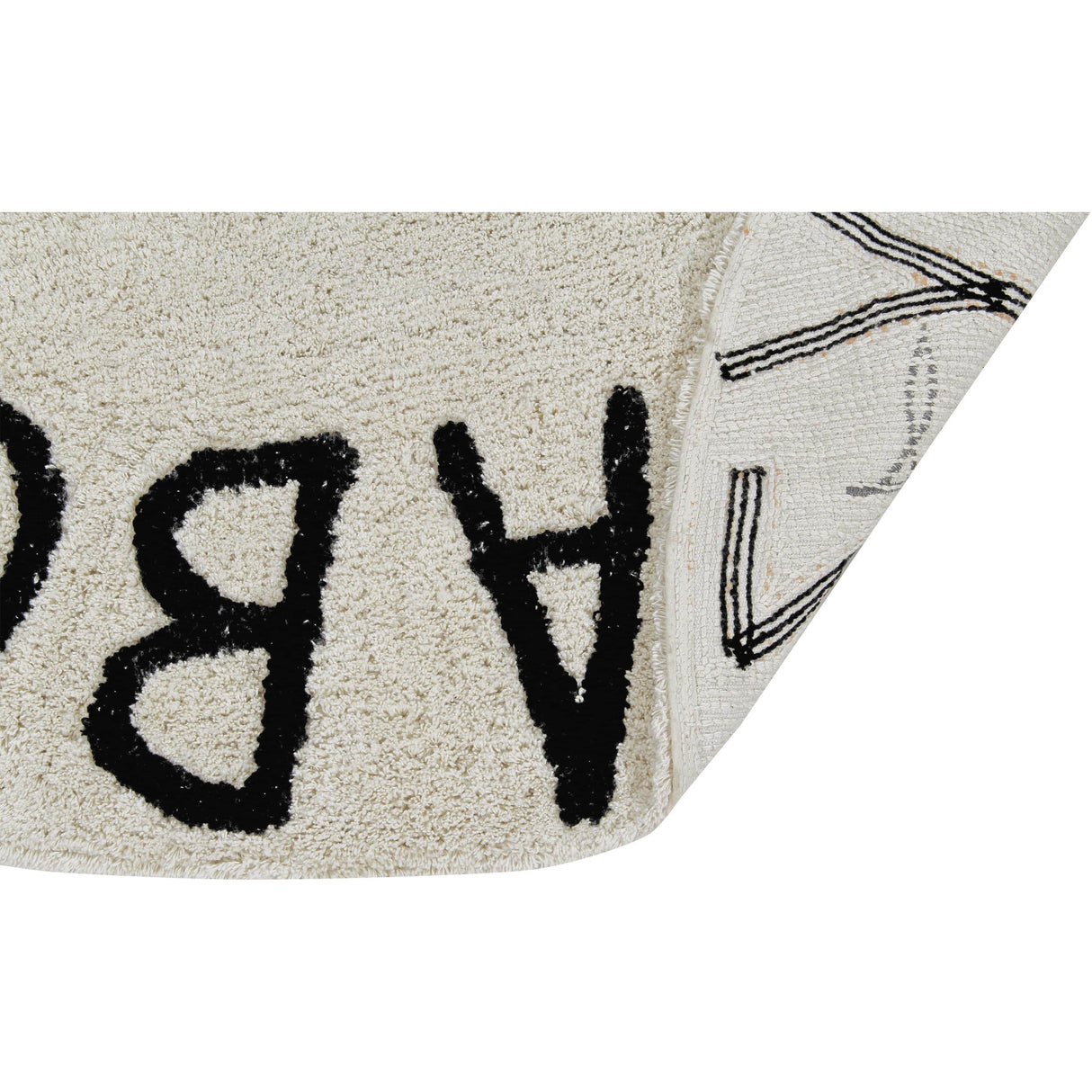 Rugs by Roo | Lorena Canals Round ABC Natural Black Machine Washable Kids Area Rug-C-ABC-NBK