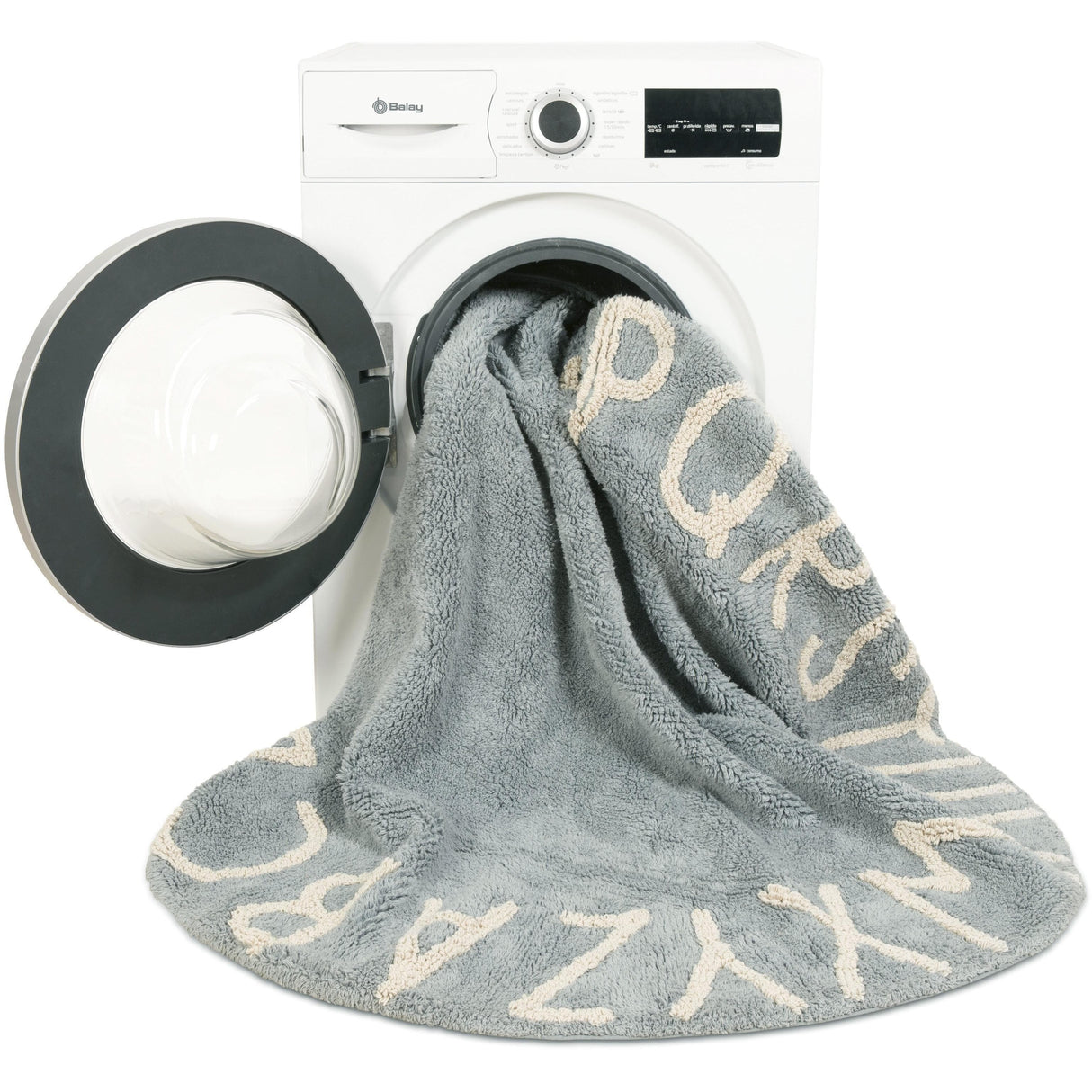 Rugs by Roo | Lorena Canals Round ABC Vintage Blue Natural Machine Washable Area Rug-C-ABC-VBN