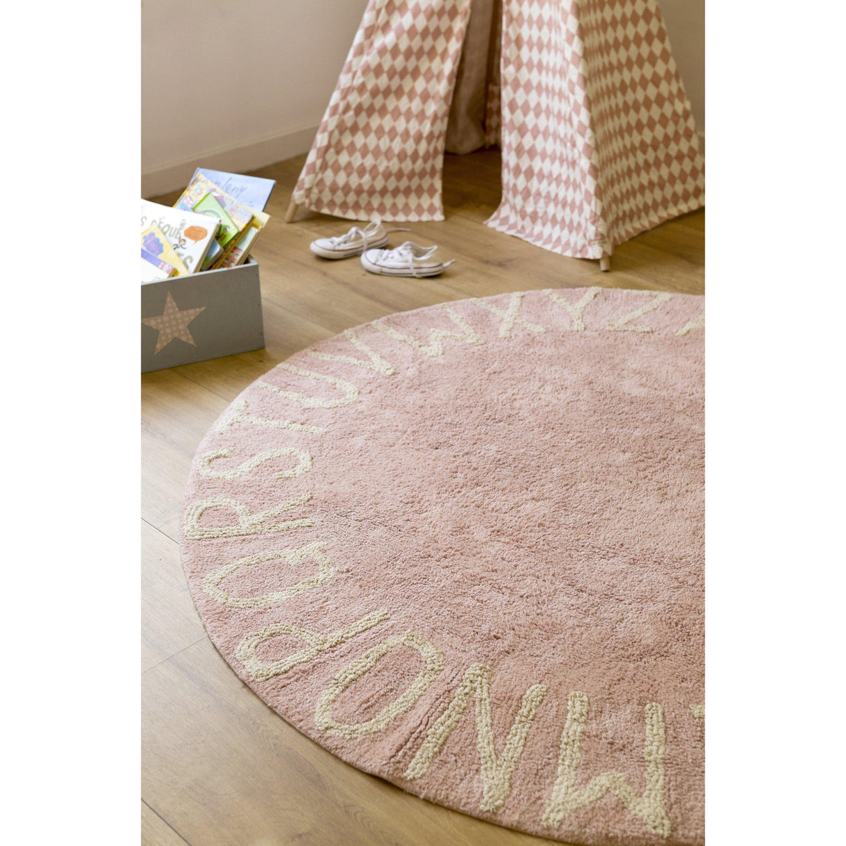 Rugs by Roo | Lorena Canals Round ABC Vintage Nude Natural Machine Washable Kids Area Rug-C-ABC-VNN