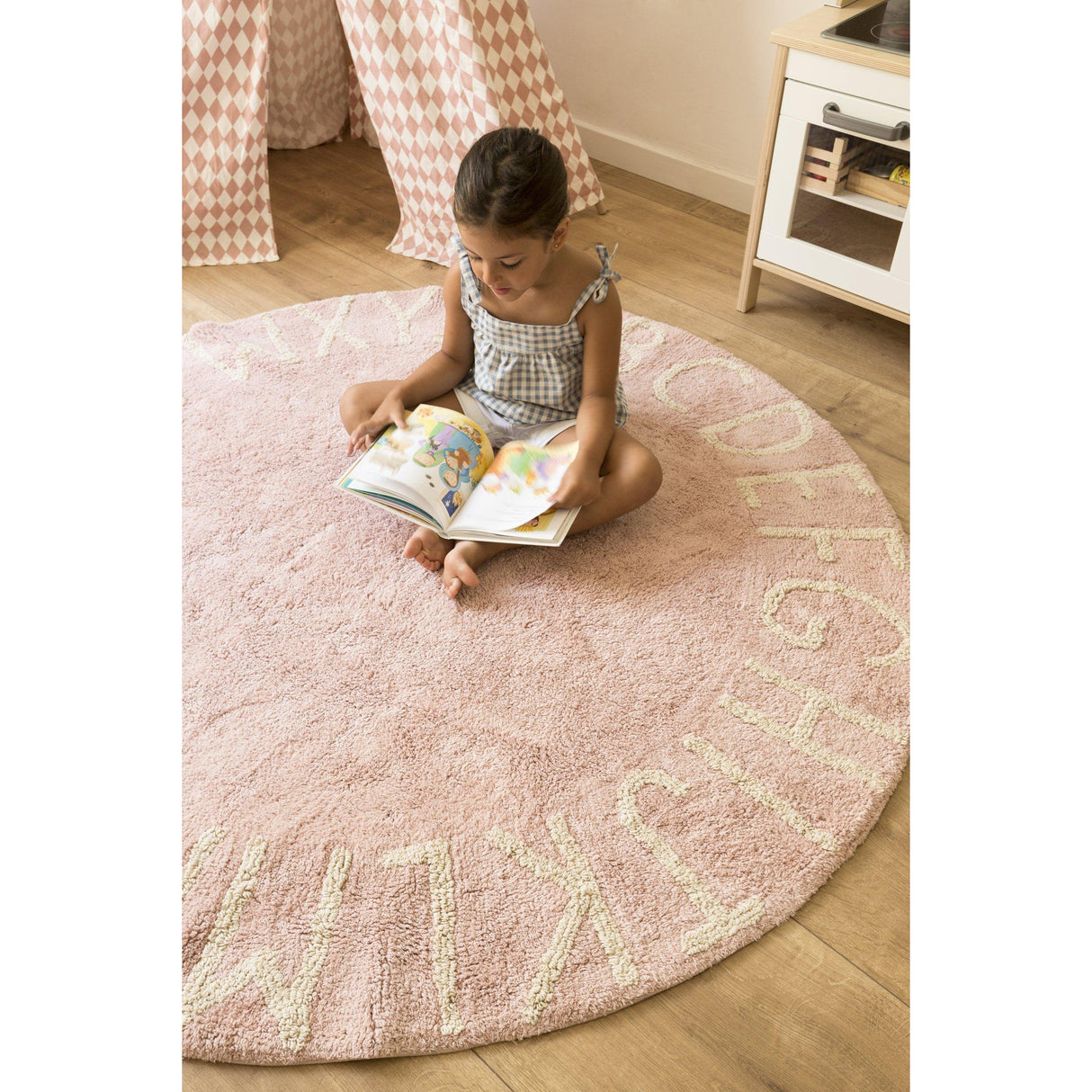 Rugs by Roo | Lorena Canals Round ABC Vintage Nude Natural Machine Washable Kids Area Rug-C-ABC-VNN