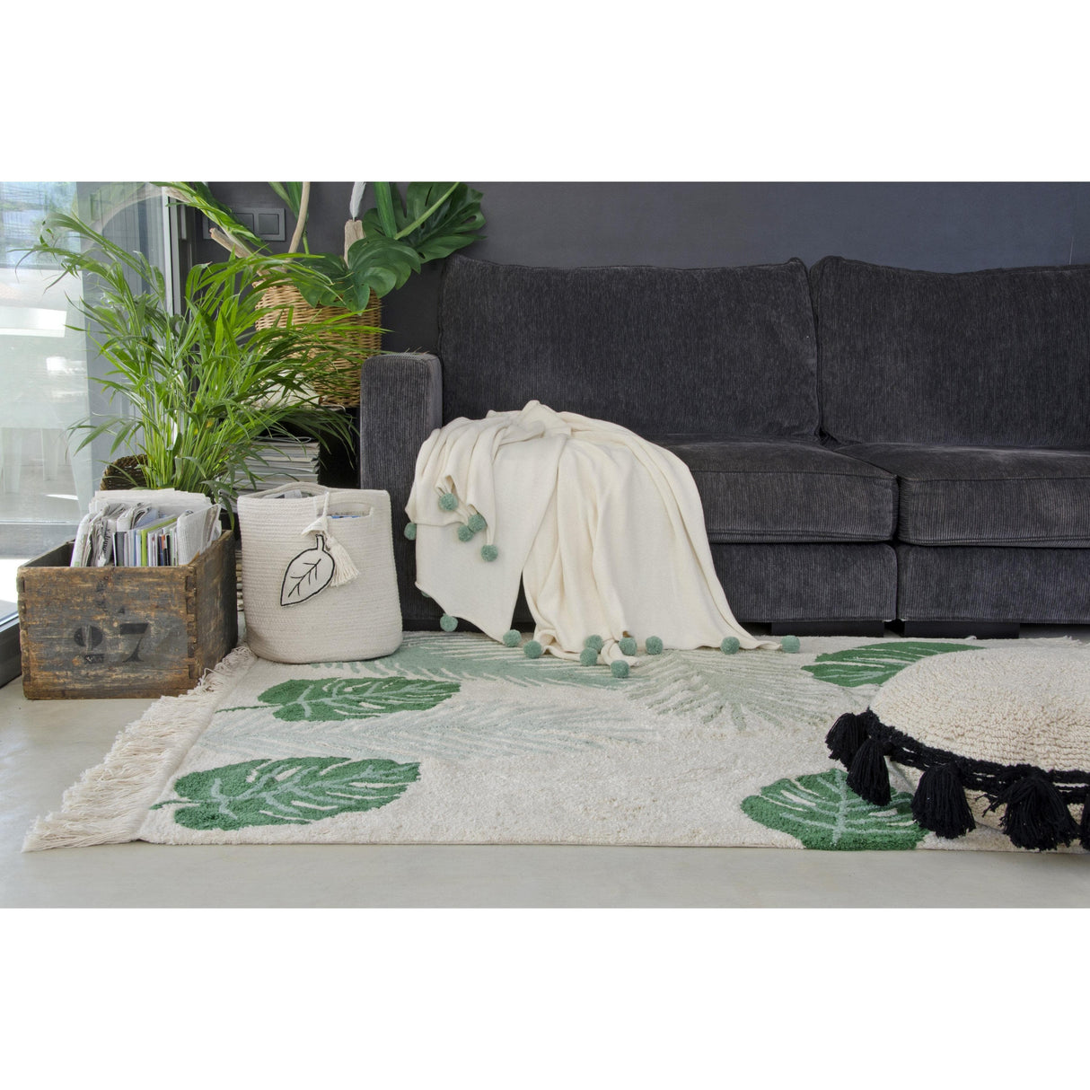 Rugs by Roo | Lorena Canals Tropical Green Machine Washable Area Rug-C-TROP-GREEN