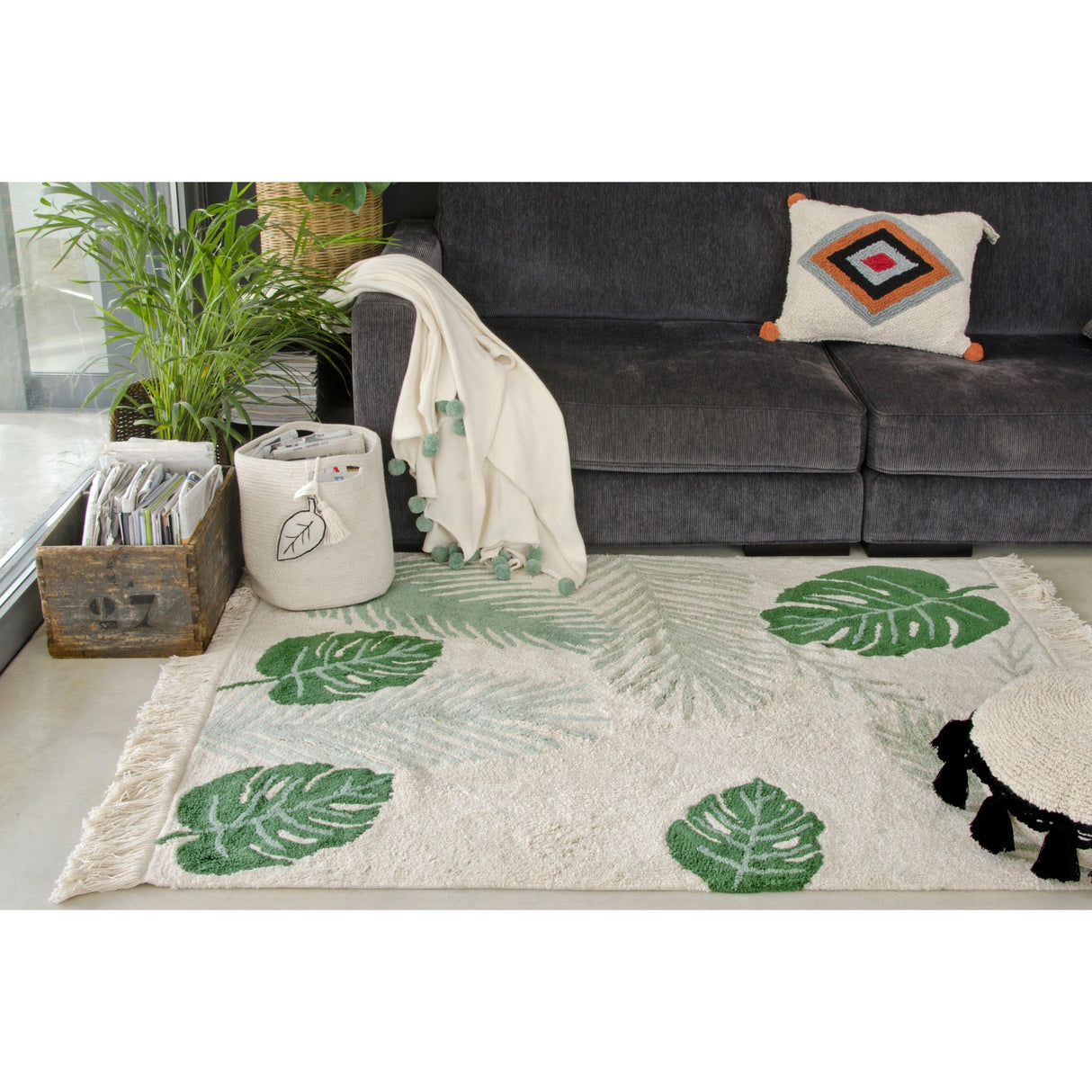 Rugs by Roo | Lorena Canals Tropical Green Machine Washable Area Rug-C-TROP-GREEN