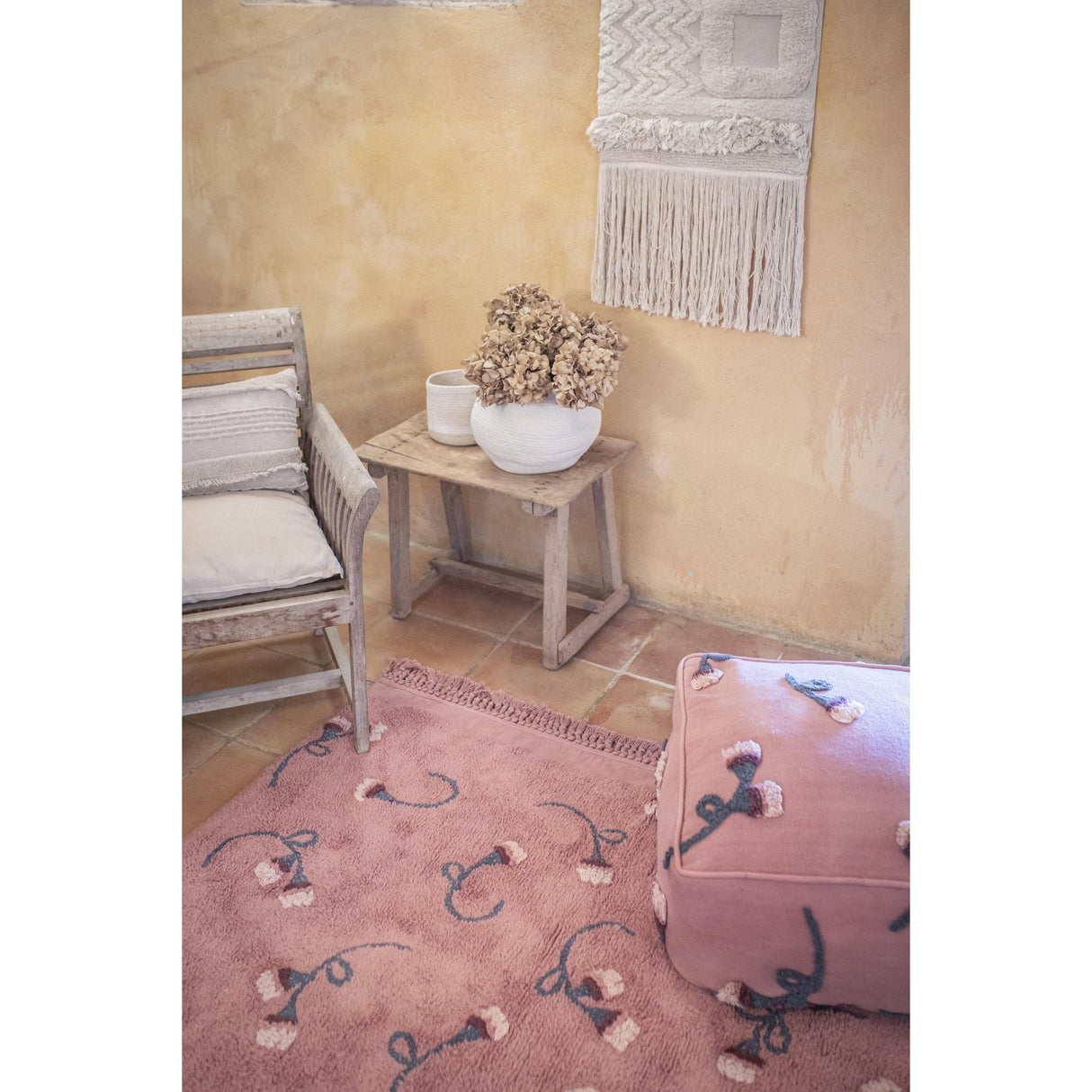 Rugs by Roo | Lorena Canals English Garden Ash Rose Washable Pouffe-P-GARDEN-ASH