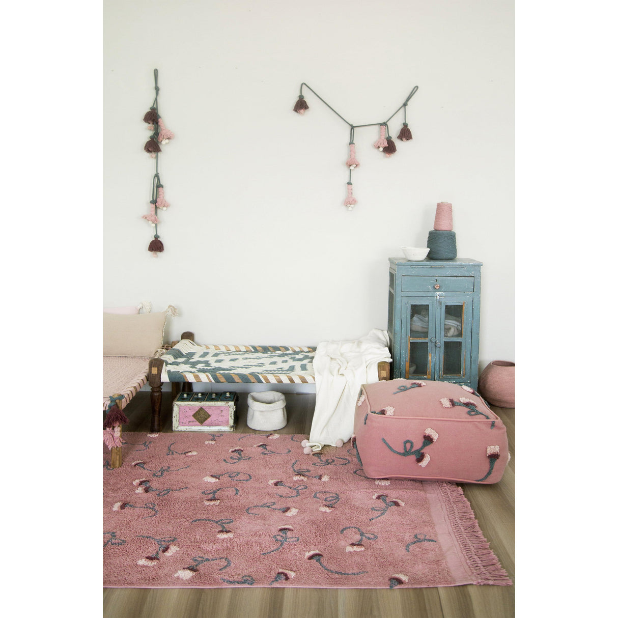 Rugs by Roo | Lorena Canals English Garden Ash Rose Washable Pouffe-P-GARDEN-ASH