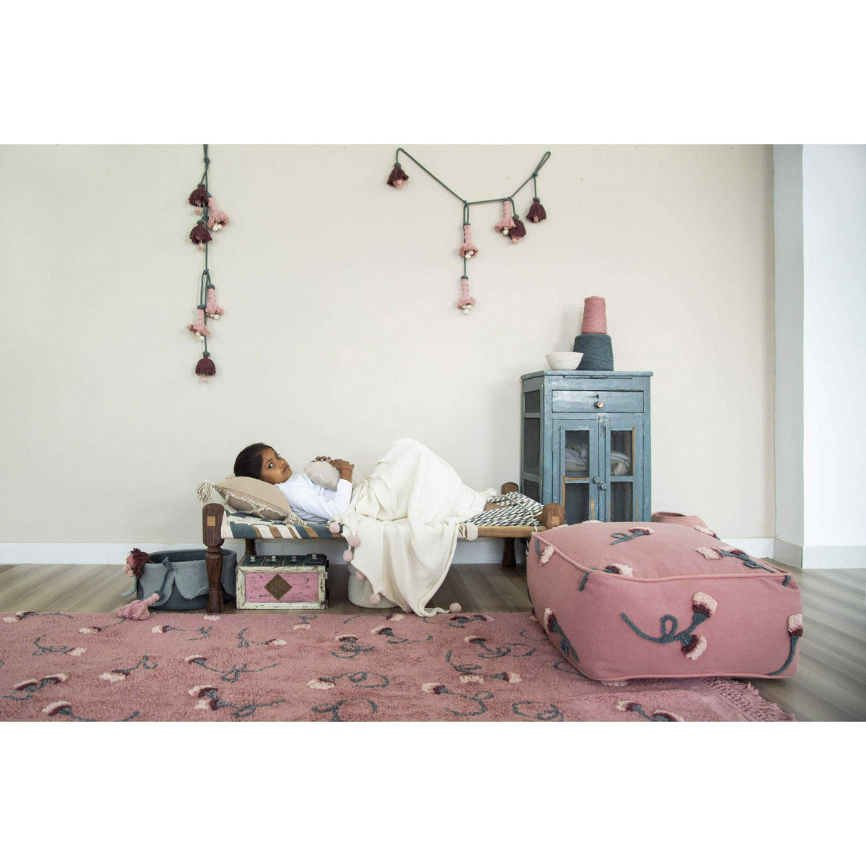 Rugs by Roo | Lorena Canals English Garden Ash Rose Washable Pouffe-P-GARDEN-ASH