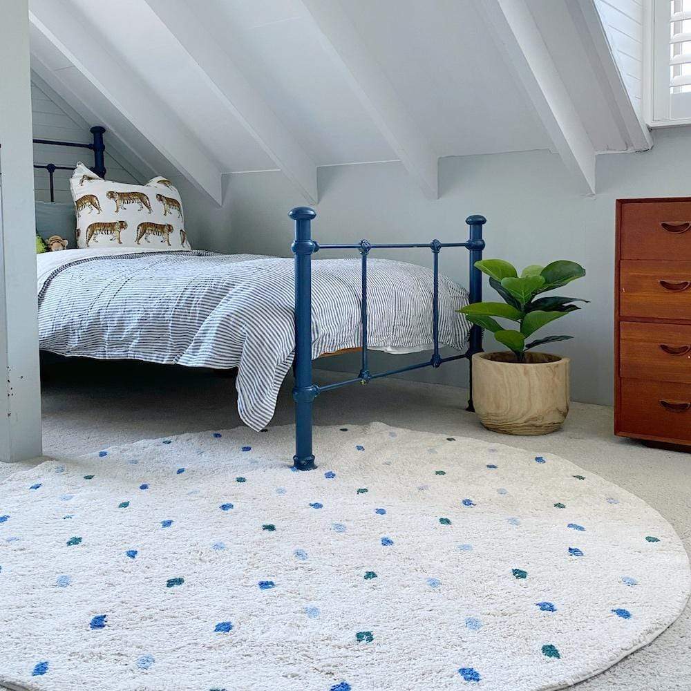 Rugs by Roo | Oh Happy Home! Cotton Berber Going Dotty Blue Round Washable Area Rug-SHF-CBR-ROUND-BLUE