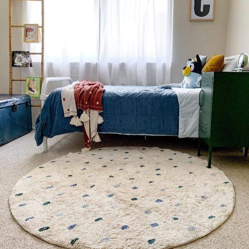 Rugs by Roo | Oh Happy Home! Cotton Berber Going Dotty Blue Round Washable Area Rug-SHF-CBR-ROUND-BLUE