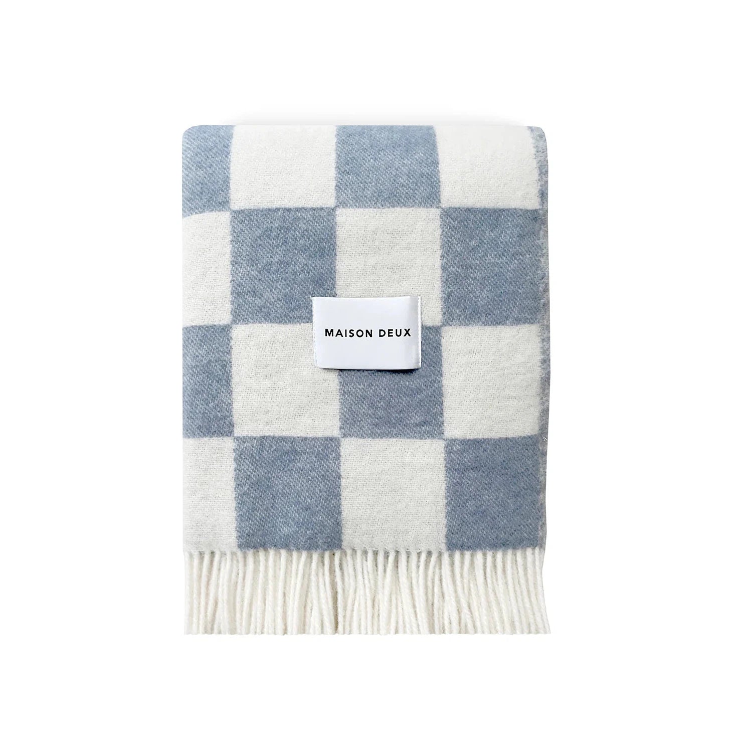 Maison Deux Checkerboard Denim Blue White Blanket