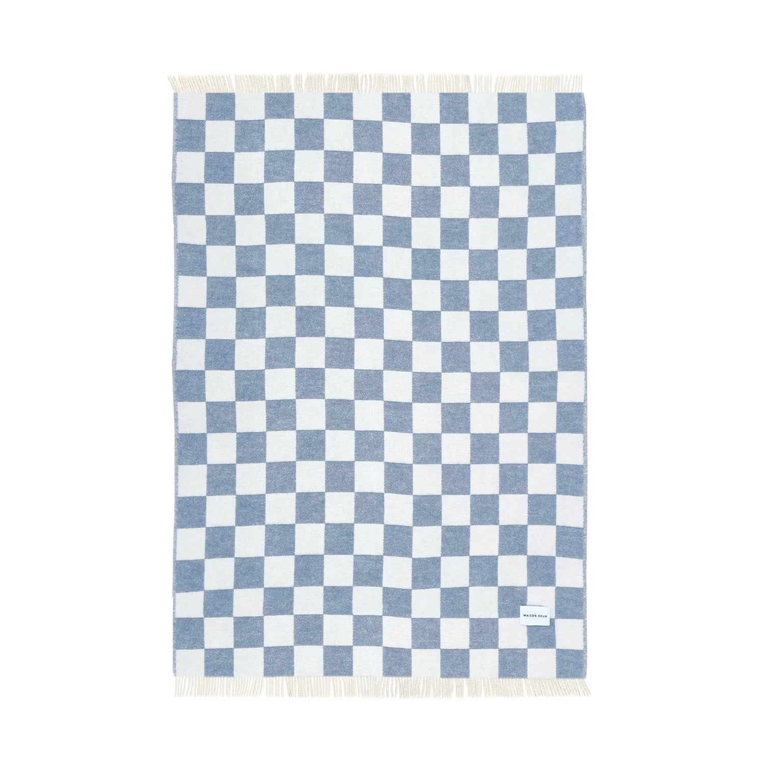 Maison Deux Checkerboard Denim Blue White Blanket