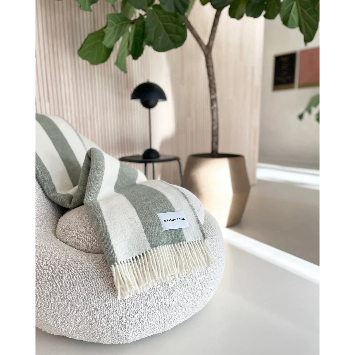 Maison Deux Rough Stripe Green Blanket