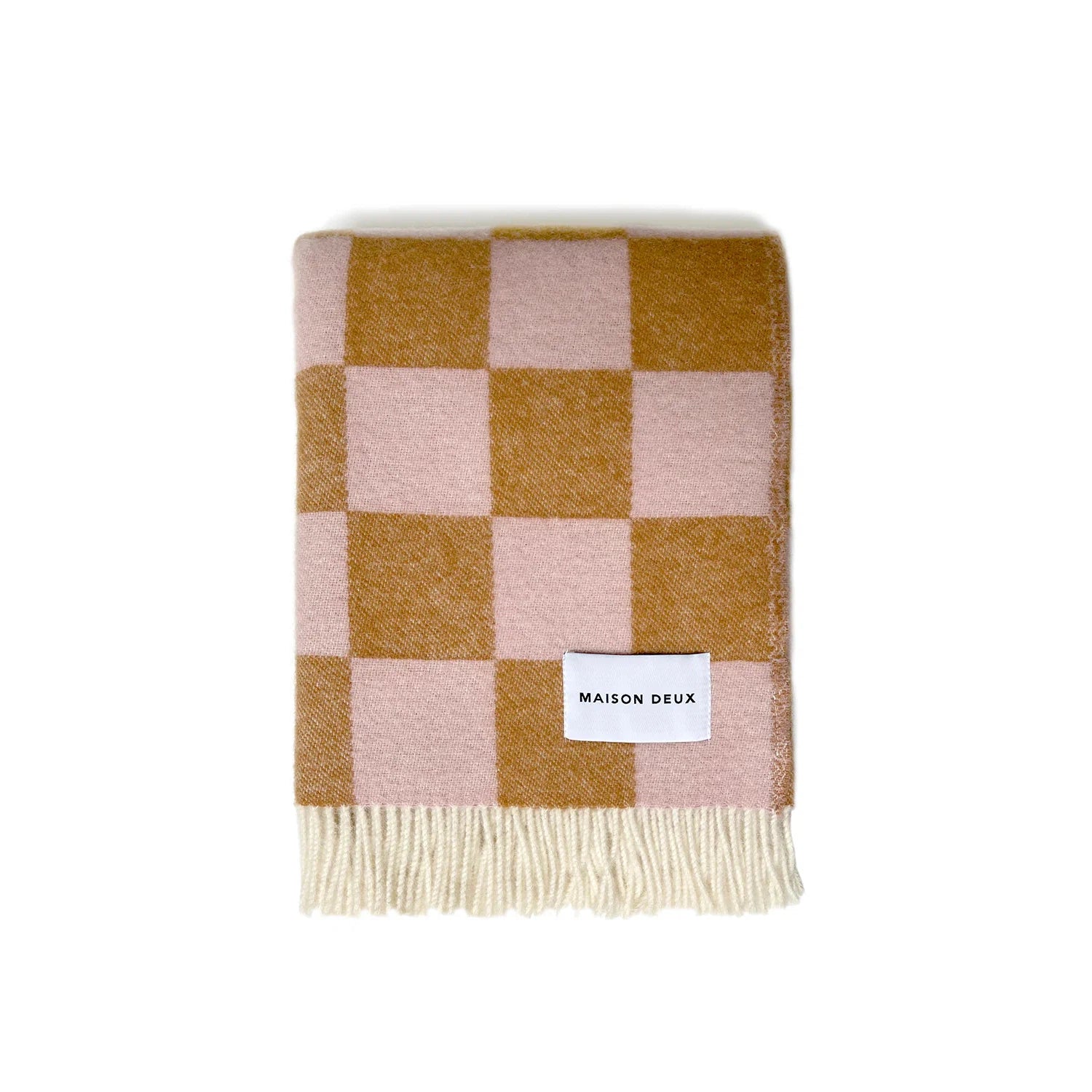 Maison Deux Checkerboard Terra Brown Pink Blanket