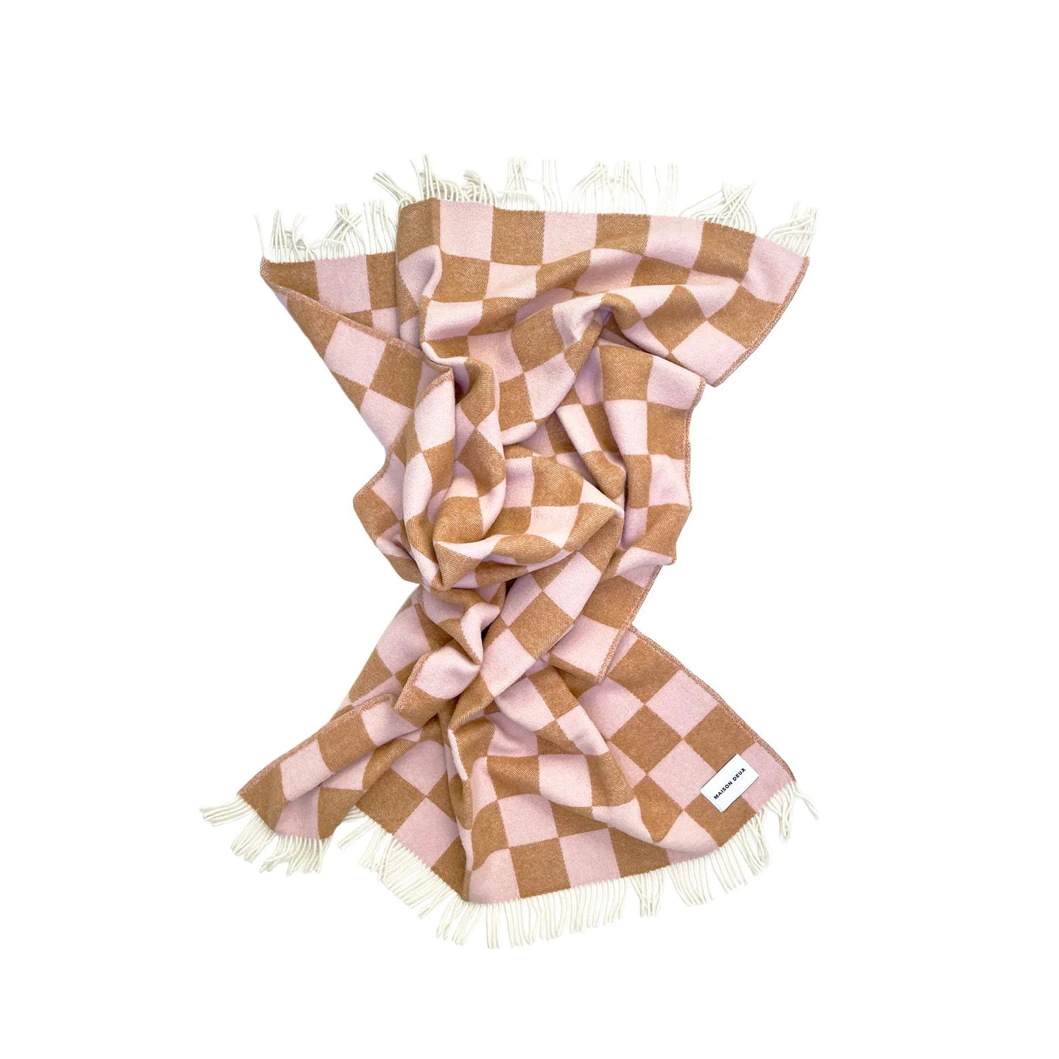 Maison Deux Checkerboard Terra Brown Pink Blanket