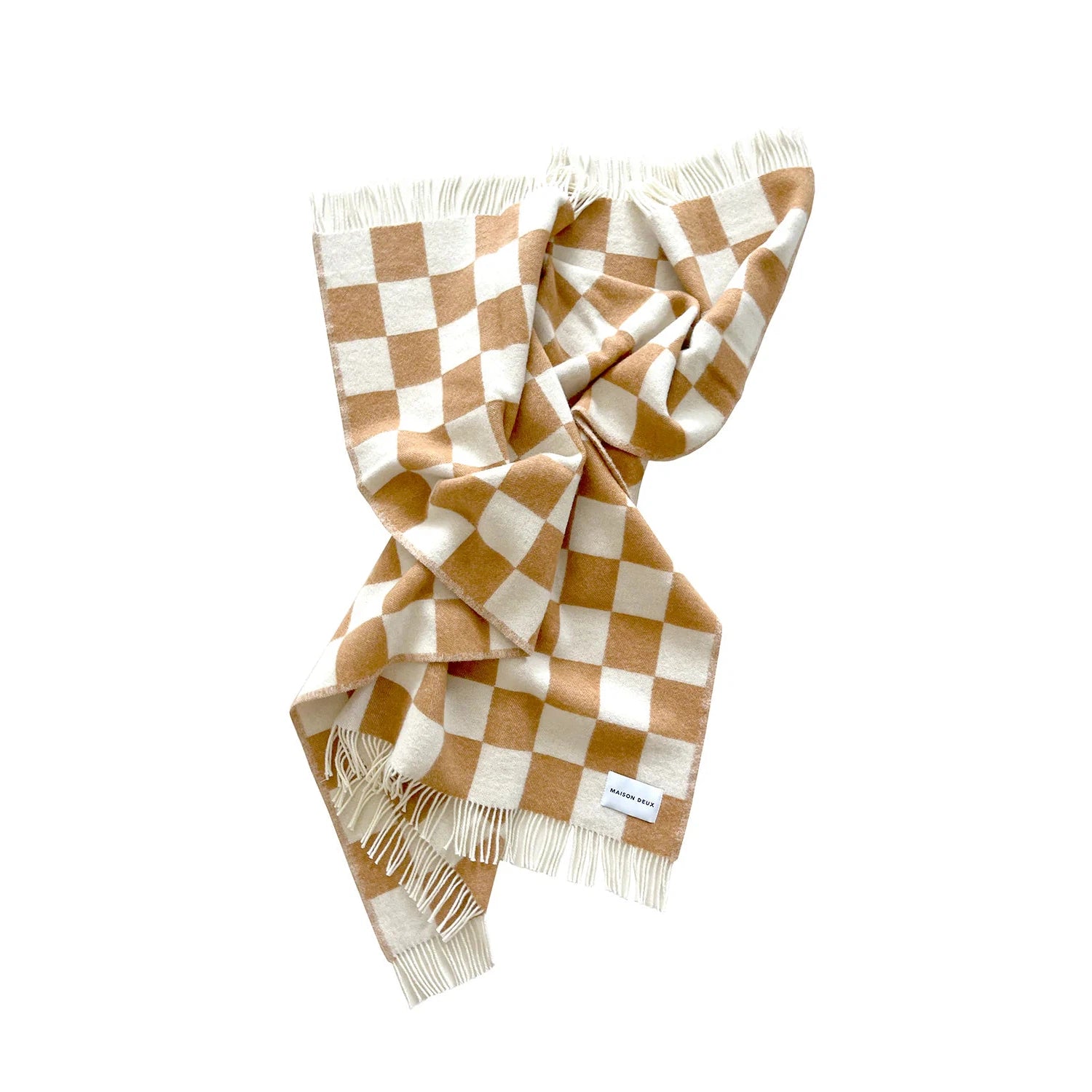 Maison Deux Checkerboard Terra Brown White Blanket