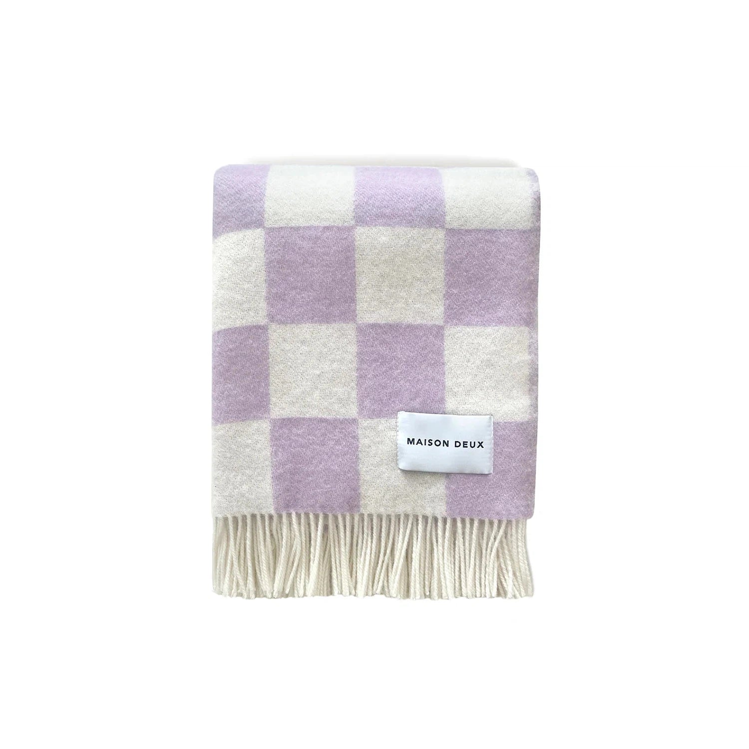 Maison Deux Checkerboard Lilac White Blanket