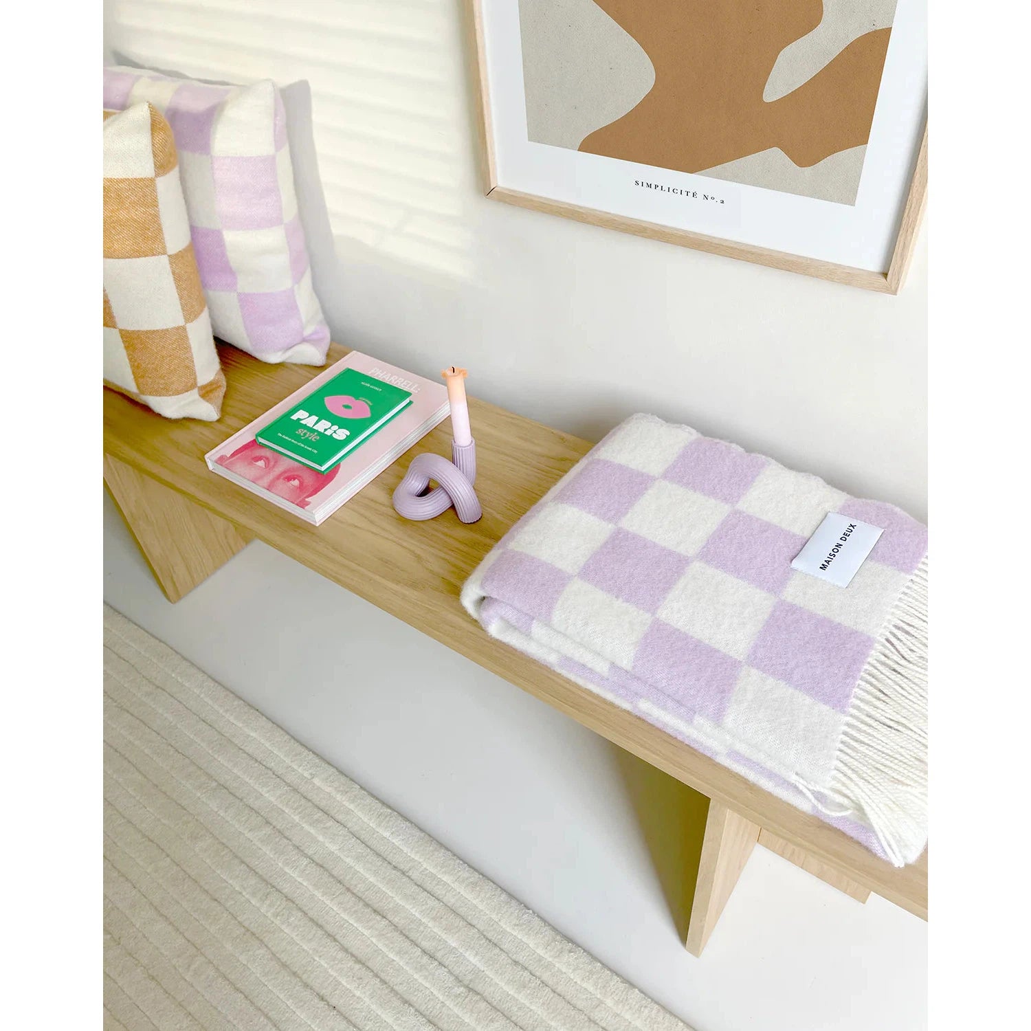 Maison Deux Checkerboard Lilac White Blanket