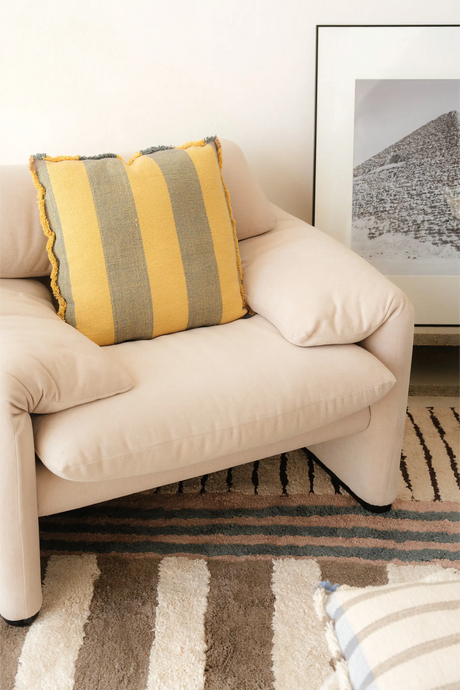 Square Lines Ochre Cushion