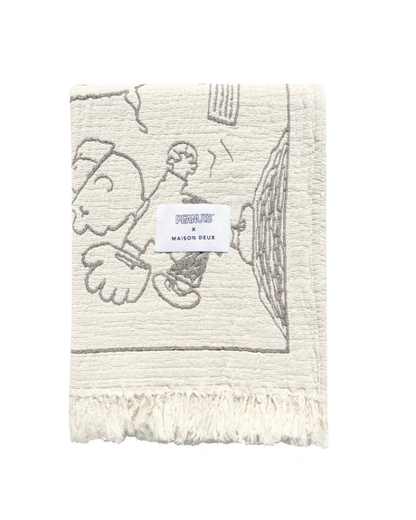 Blanket PEANUTS BASEBALL Comic Strip Cotton Black/White - Rugs by Roo