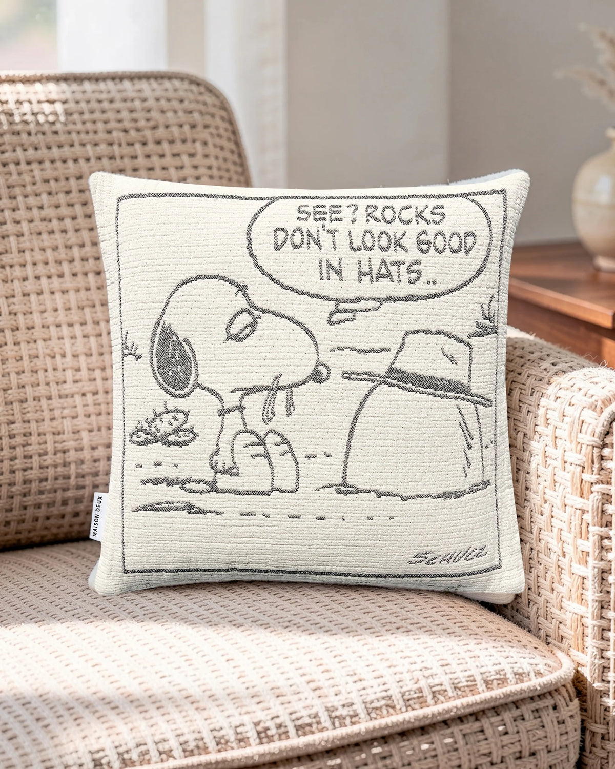 Cushion Cover PEANUTS ROCK Cotton Black / White