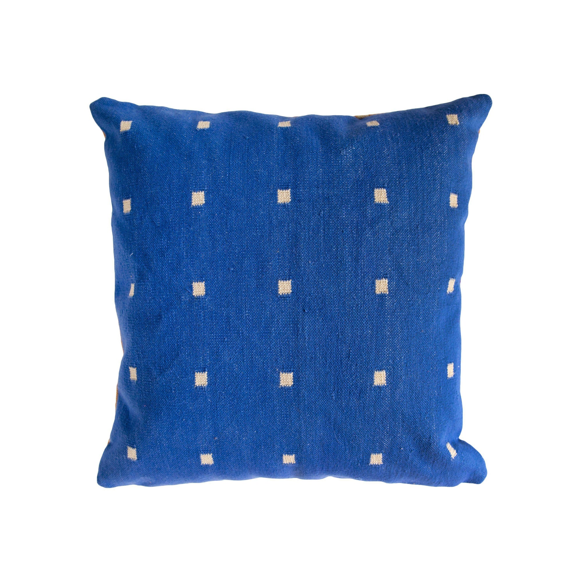 Rugs by Roo | Leah Singh Grid Pillow - Reversible - Blue + Ochre-H18GRI06