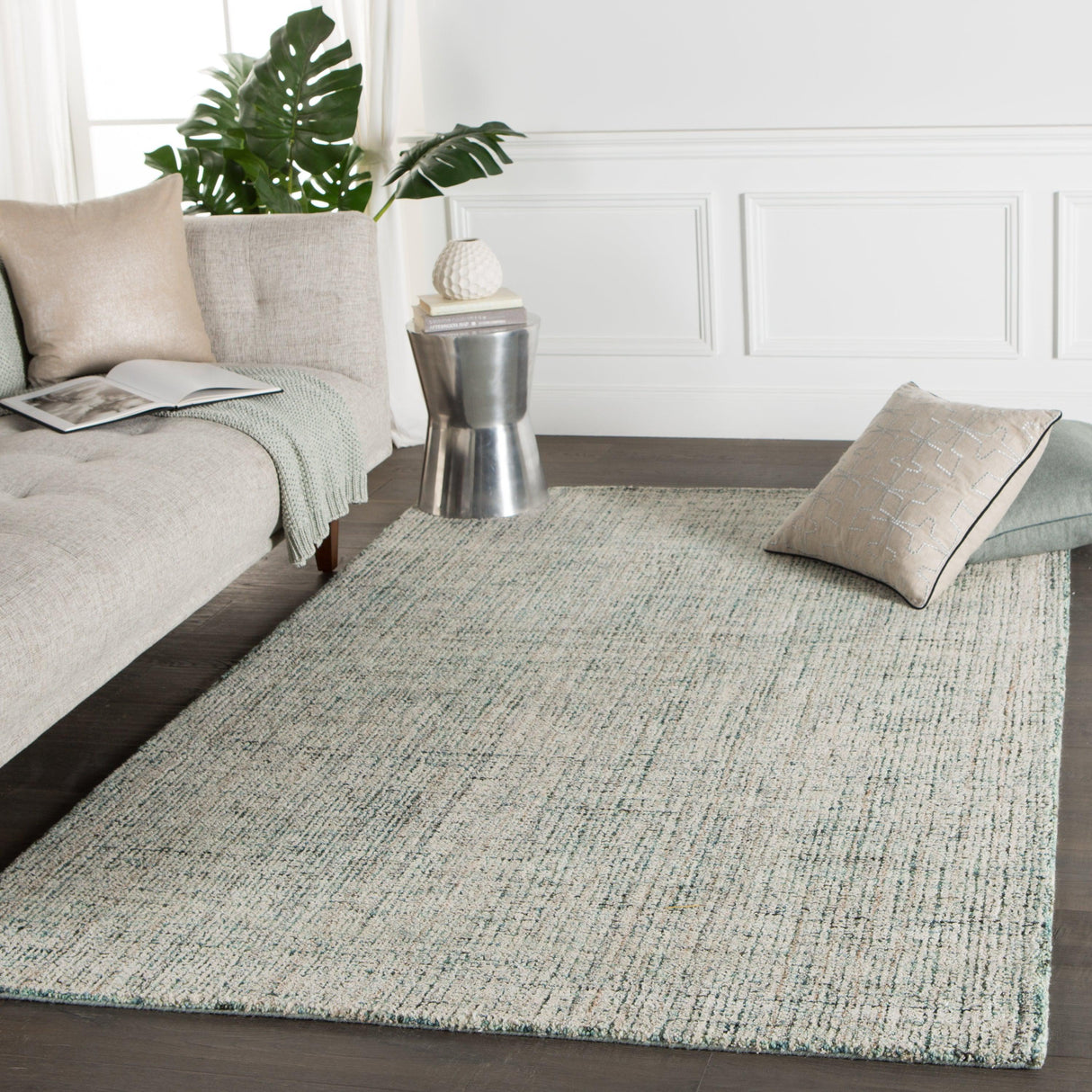Rugs by Roo | Jaipur Living Ritz Handmade Solid Turquoise Ivory Area Rug-RUG140337