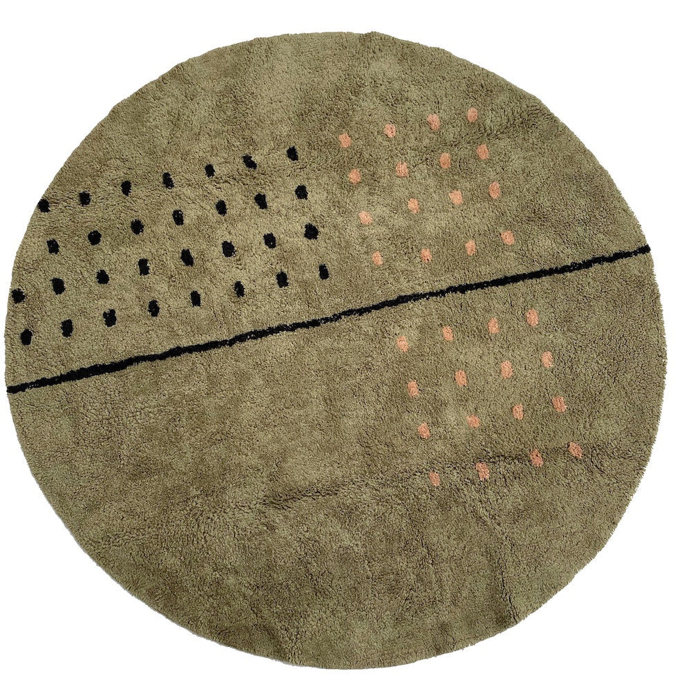 Oh Happy Home! Grid Green Washable Cotton Round Area Rug