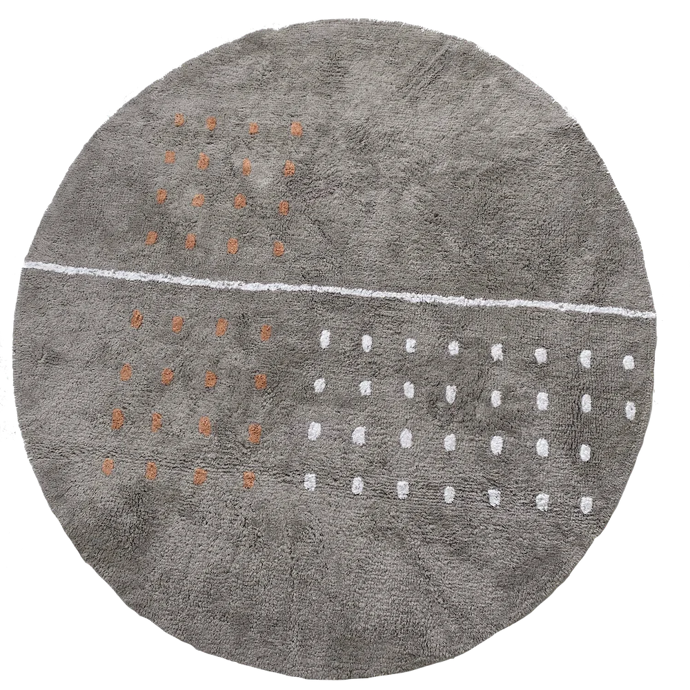Oh Happy Home! Grid Grey Washable Cotton Round Area Rug