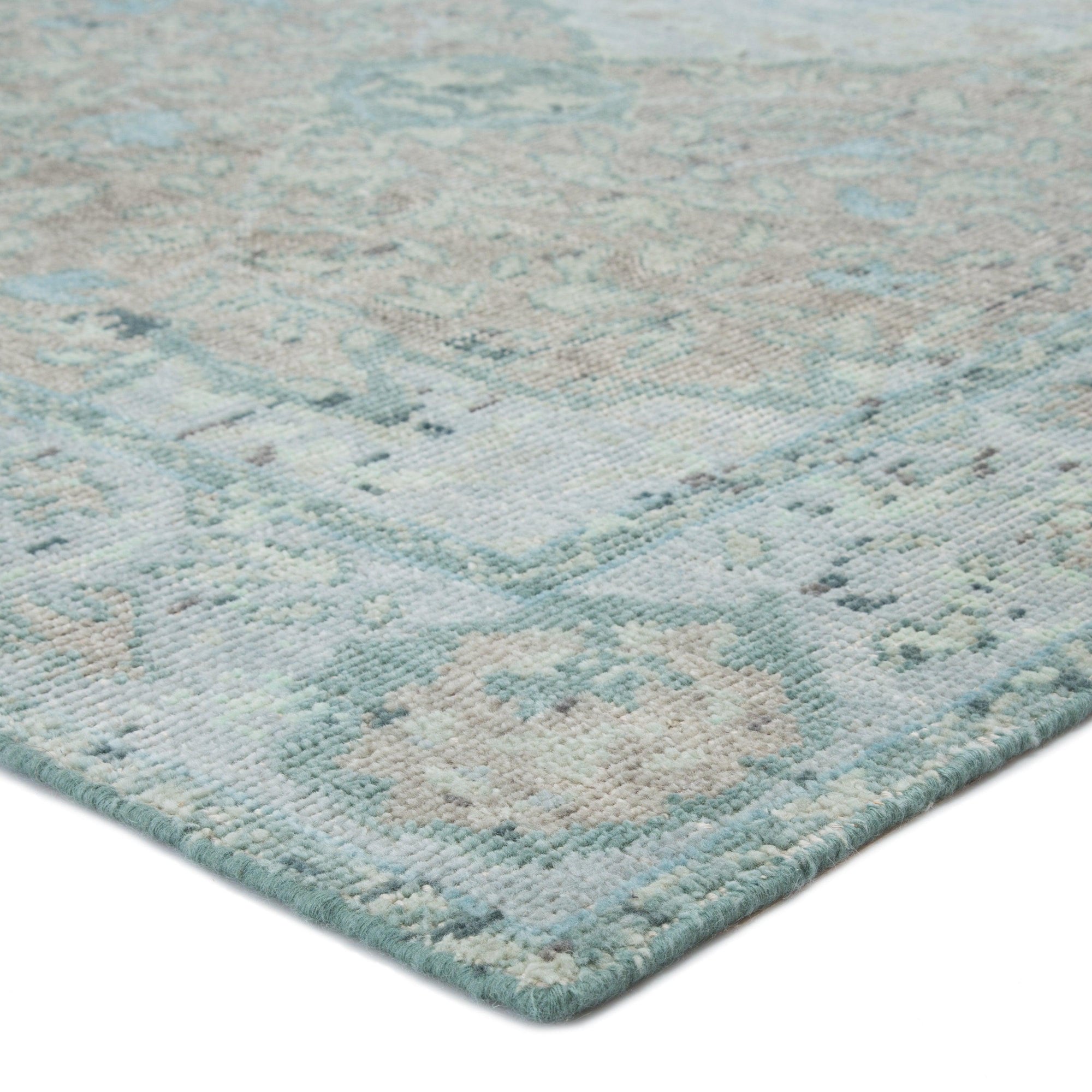 Rugs by Roo | Jaipur Living Alessia Hand-Knotted Bordered Aqua Beige Area Rug-RUG132909