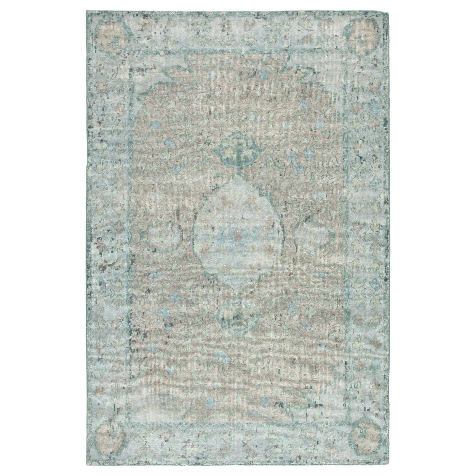 Rugs by Roo | Jaipur Living Alessia Hand-Knotted Bordered Aqua Beige Area Rug-RUG132909