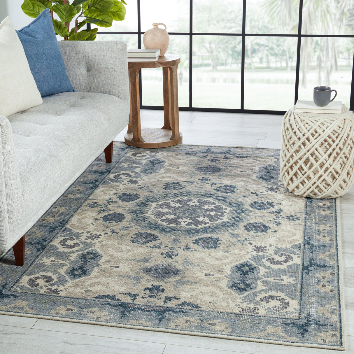 Rugs by Roo | Jaipur Living Modify Hand-Knotted Medallion Blue Light Gray Area Rug-RUG130203