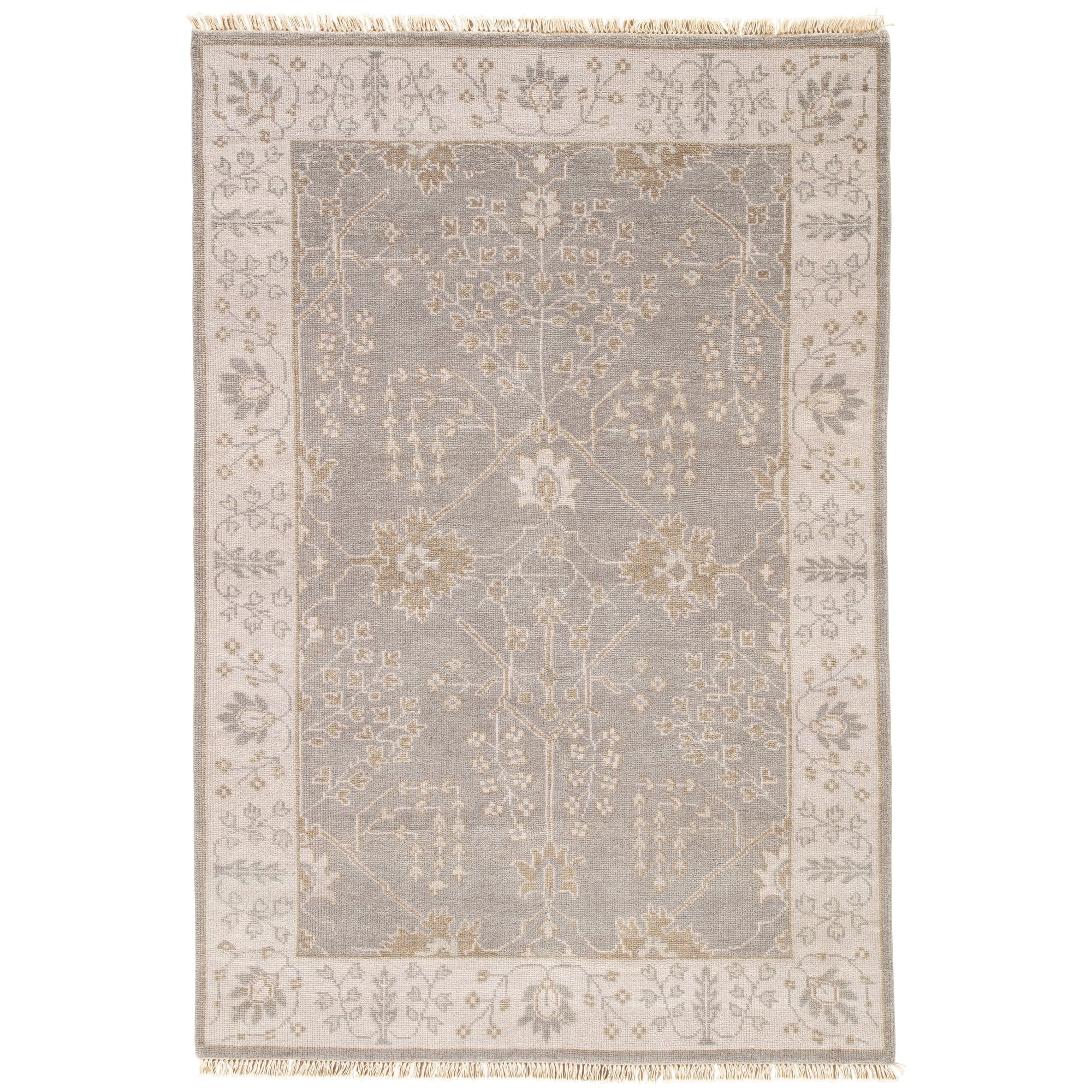 Rugs by Roo | Jaipur Living Reagan Hand-Knotted Bordered Gray Beige Area Rug-RUG124623