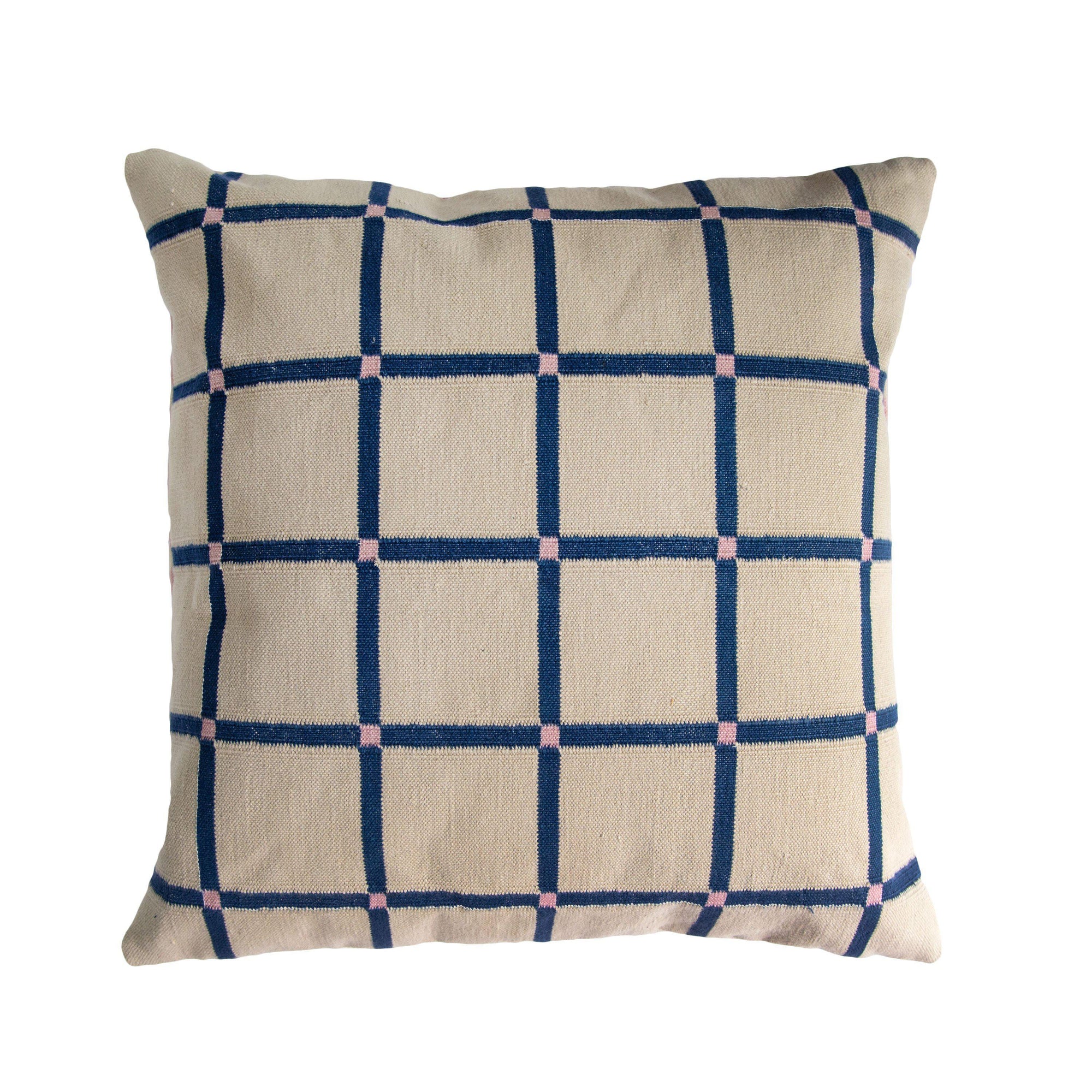 Rugs by Roo | Leah Singh Grid Pillow - Reversible - Navy + Pink-H18GRI05