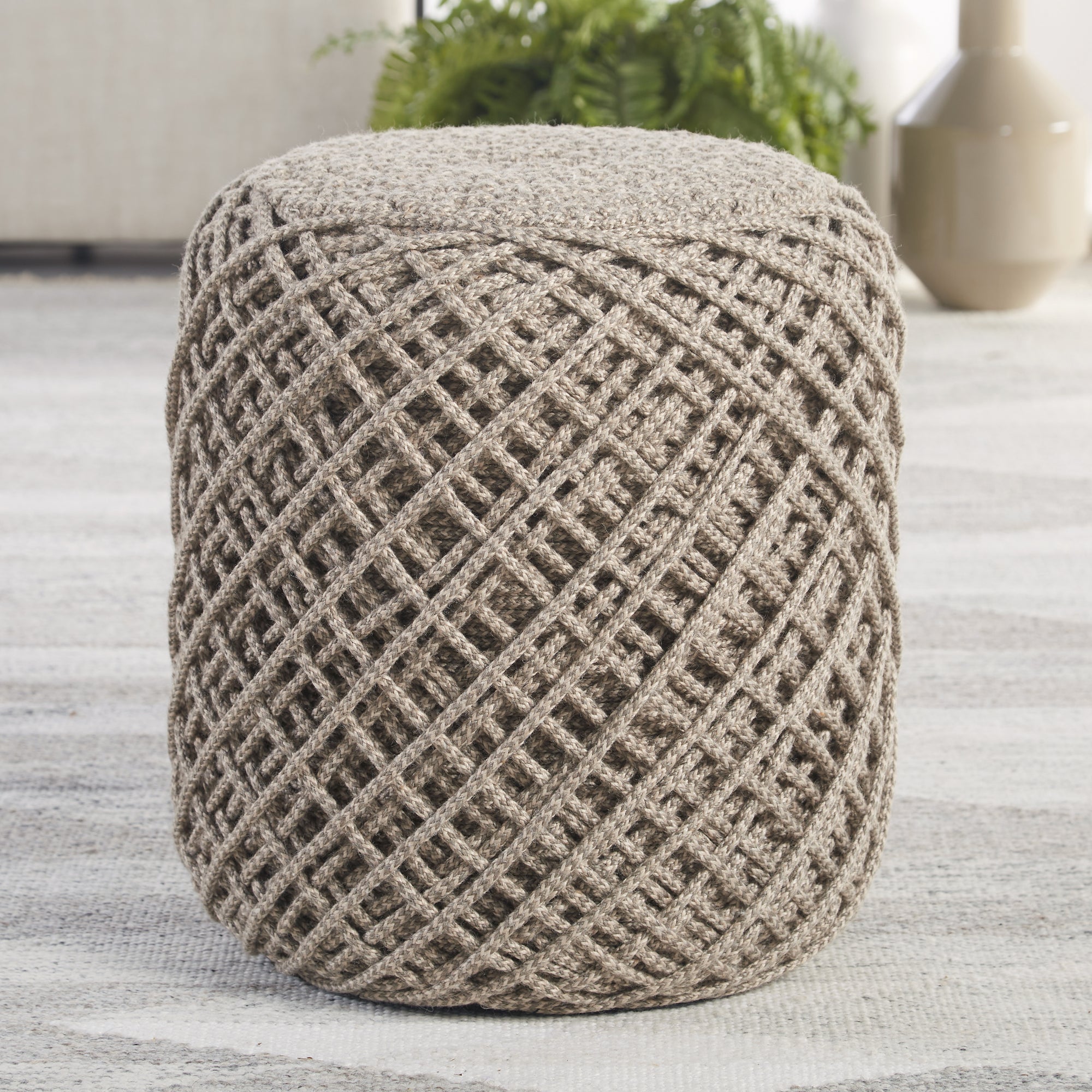 Jaipur Living Lykke Outdoor Solid Taupe Cylinder Pouf