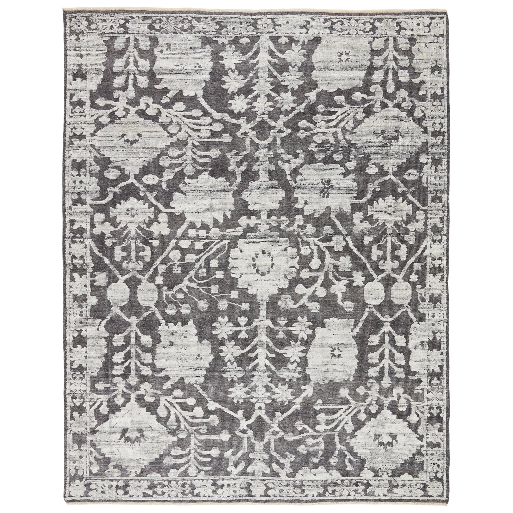 Rugs by Roo | Jaipur Living Riona Hand-Knotted Floral Gray White Area Rug-RUG146556
