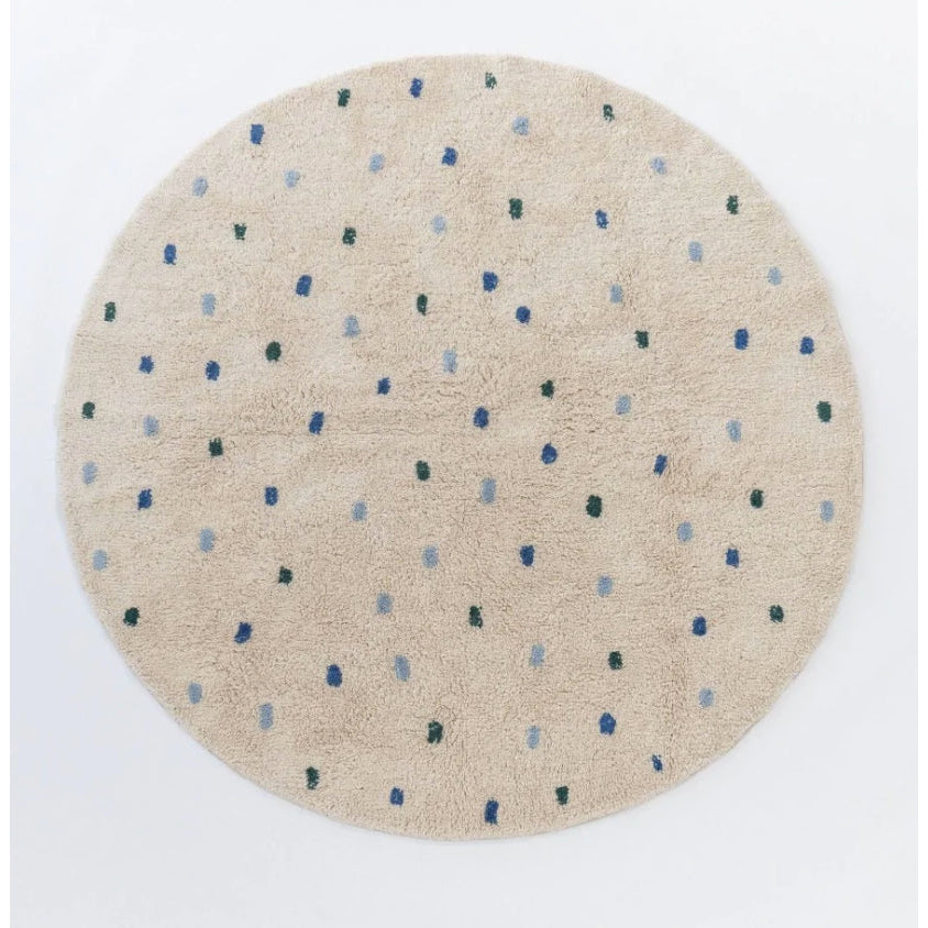 Oh Happy Home! Cotton Berber Going Dotty Blue Round Washable Area Rug