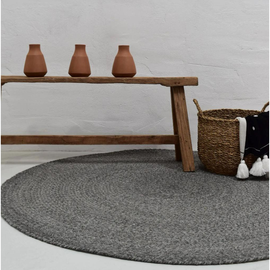 Oh Happy Home! Braided Midnight New Zealand Wool Area Rug 4'11 Round - Rugs  by Roo