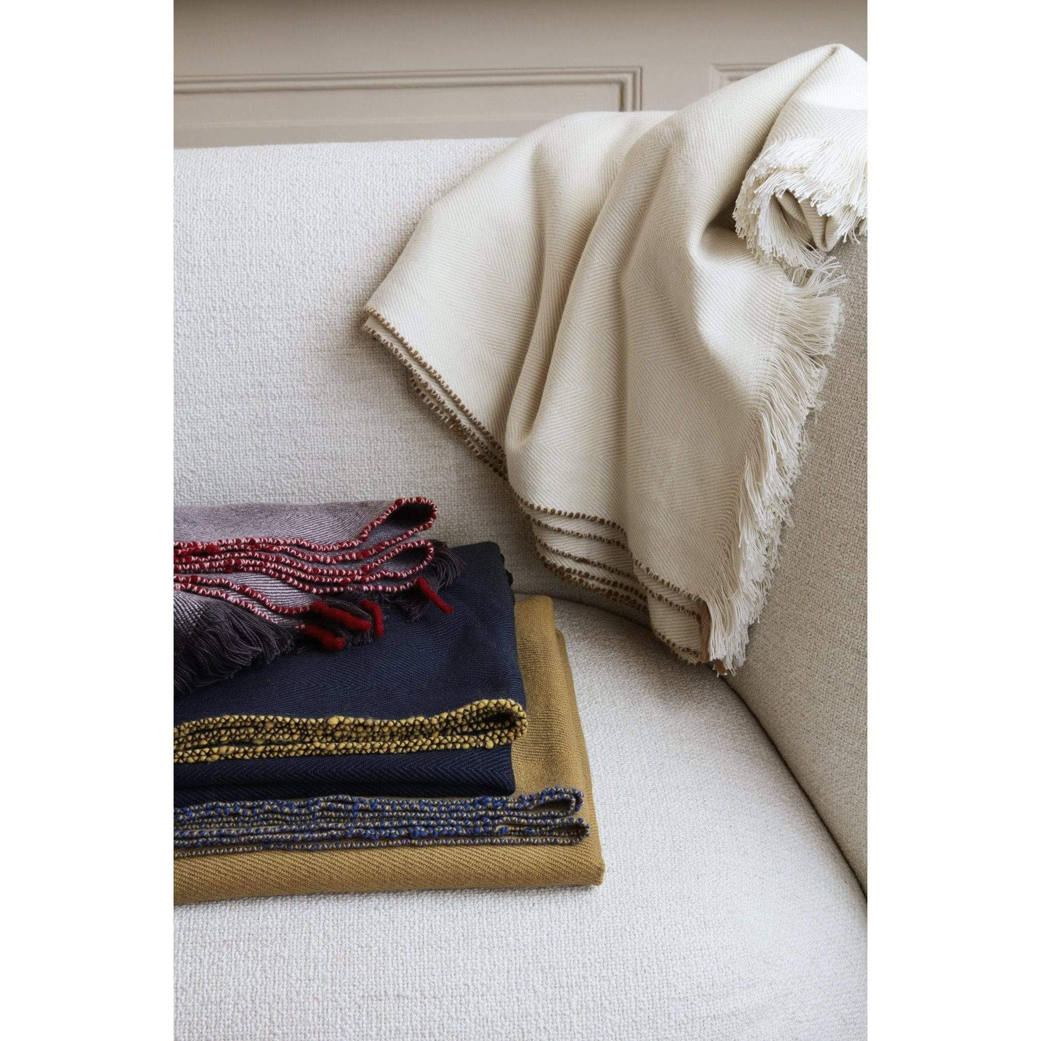 ferm LIVING Herringbone Blanket Off White Lamb Wool Cotton