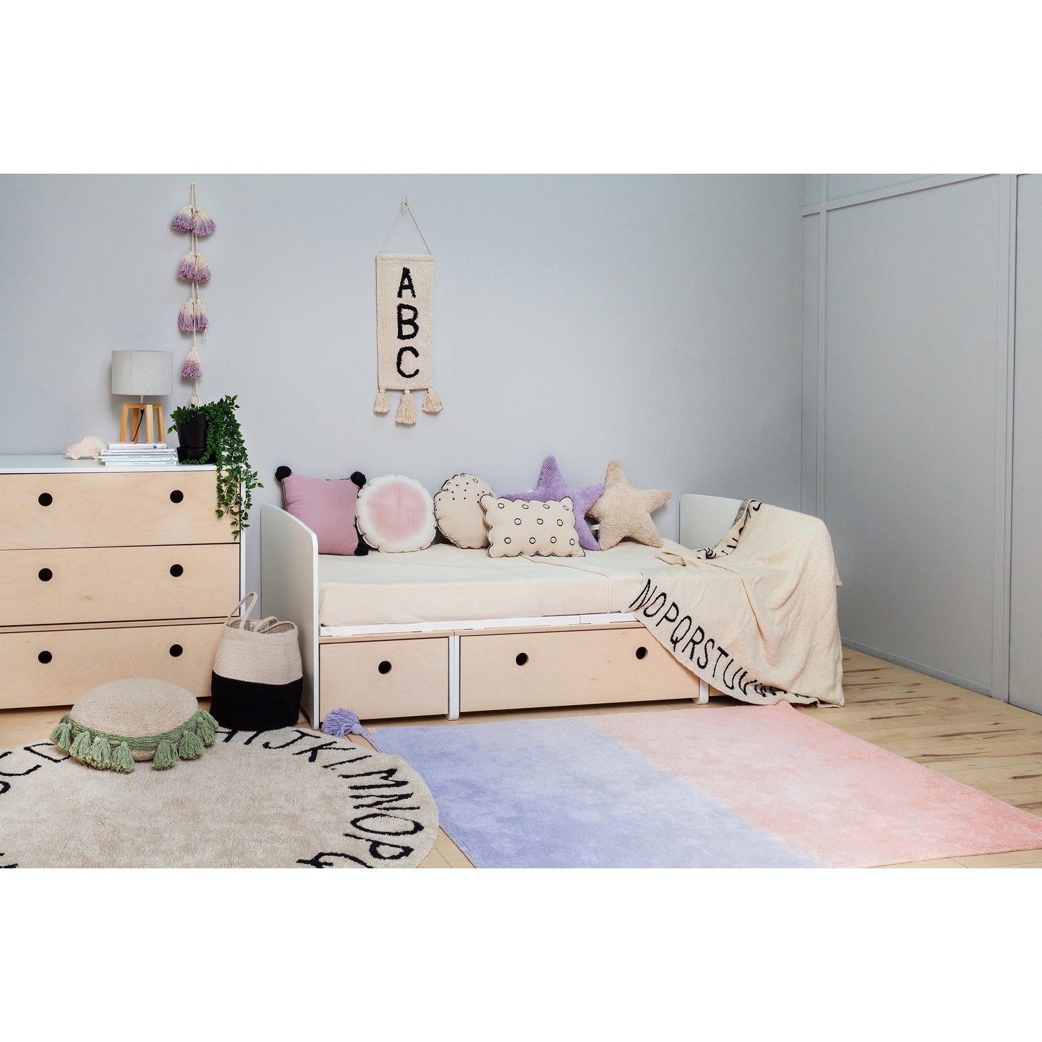 Rugs by Roo | Lorena Canals ABC Natural Black Knitted Baby Blanket-BLC-ABC-NAT